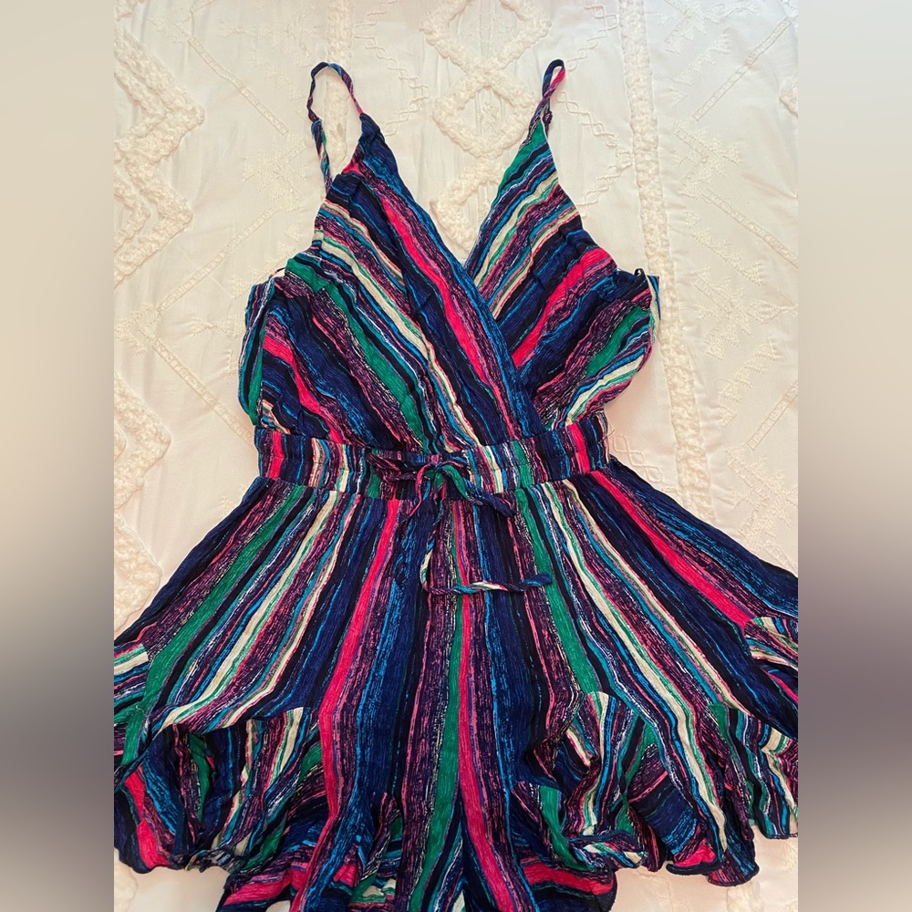 Luxxel Multi-Colored Striped Romper - Size Medium